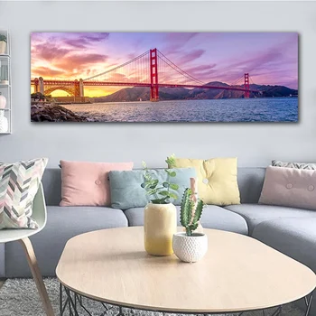 

Landscape Canvas Painting San Francisco Golden Gate Bridge Sunset Posters and Prints Wall Art for Living Room Home Decor Cuadros