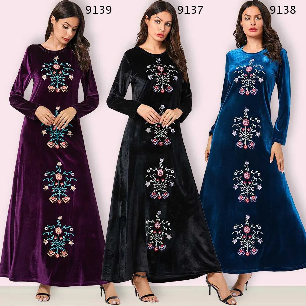 Элегантная вышивка, макси-платье мусульманская абайя хиджаб Vestidos кардиган-кимоно длинные халаты Jubah Ближний Восток Eid Рамадан исламский
