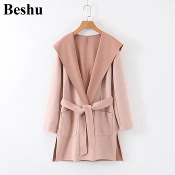 

Fashion za Wool Capped pink Blend Coat Women Long Sleeve Turn-down Collar Outwear Jacket Casual Autumn Winter Elegant Overcoat