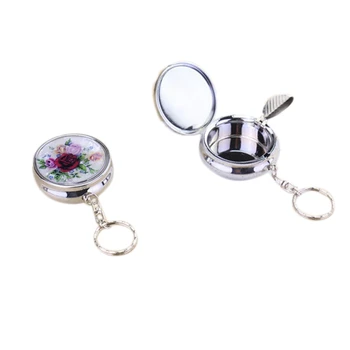 

2PCS Mini Portable Pocket Ashtray Stainless Steel Ashtray Creative Key Chain with Cigarette Snuffer (Random Pattern)