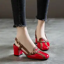 

AGODOR 2020 Patent Leather Women Pumps Multicolor Mid Block Heel Pumps Ladies Slingback Square Toe Spring Pumps Size 33-46