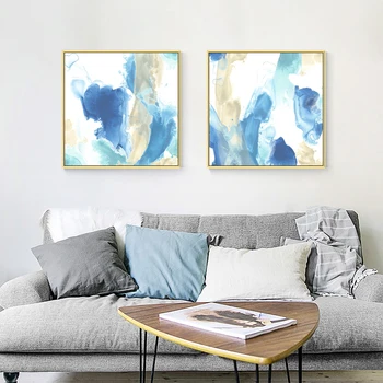 

Modern Abscract Canvas Painting Wall Art Picture Print for Living Room Decorative Blue White Gold for Bedroom Home DecorPainting