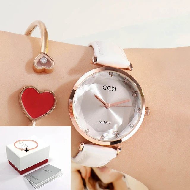 GEDI Топ люксовый бренд модные женские часы кожаные женские наручные часы женские часы повседневные ремешок Reloj Mujer простые - Цвет: White Box