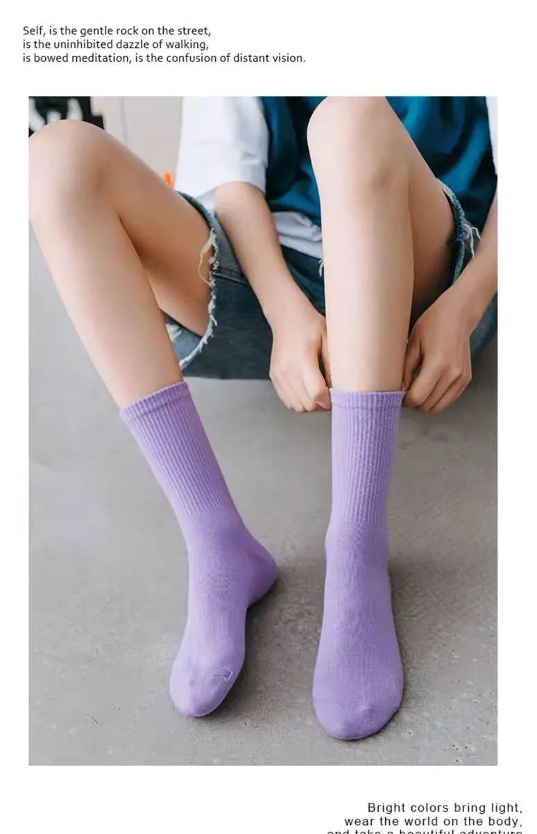 5 Pairs/set Women Socks Soft Fashion Autumn Winter Travel Mid-calf Length Mixed Color Outdoor Sports Striped Daily Elastic Warm crew socks women