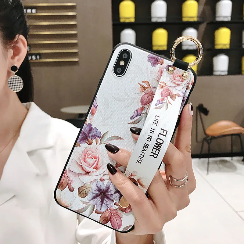 Чехол с ремешком на запястье для iphone 11 Pro XS Max X XS XR, мягкая задняя крышка из ТПУ с кольцом на палец для iphone 7, 8, 6, 6s Plus, 5S, SE, подставка - Цвет: 16