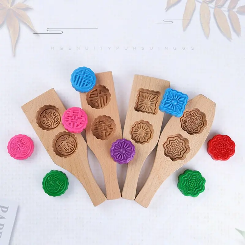 1 Pc Wood Mooncake Mold Chinese Style Pastry Baking Mold Cookies 3D Flower Fish Fondant Pastry Decorating Tools