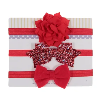 

New 3pcs/lot Sequin Felt Bow Lotus Flower Elastic Headbands Kids Photography Props Baby Girls Cute Headwear Christmas Gift Sets
