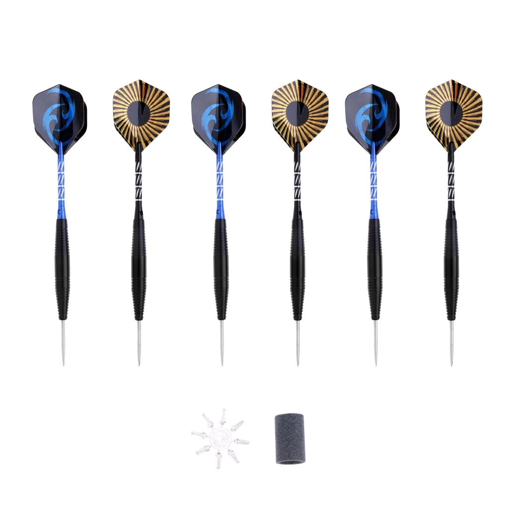 Set of 6 Dart Shafts with Dart Flights and Dart Sharpener For Dart Boards