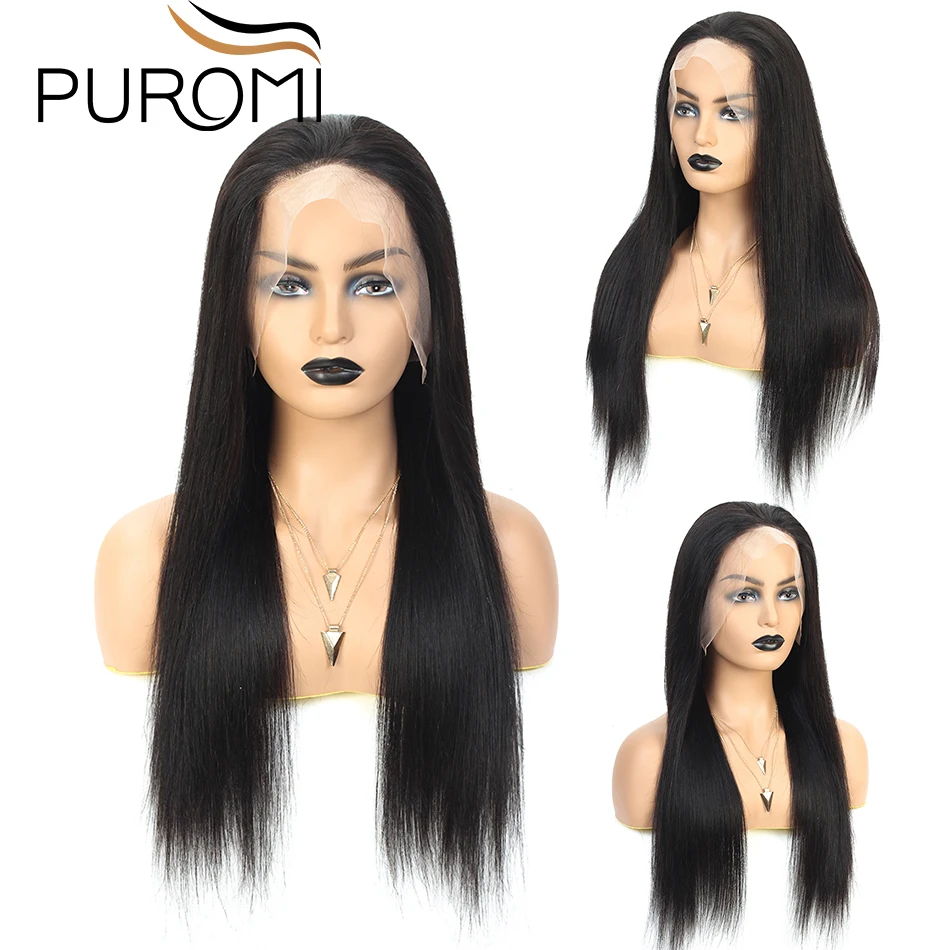 Puromi 130% плотность прямые кружевные фронтальные человеческие волосы парики для черных женщин волосы remy перуанский парик на кружевной основе 360 кружевных фронтальных париков