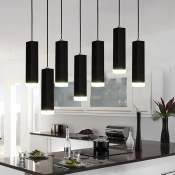 

Led restaurant bar chandelier single head black hotel reception simple creative personality art decorative square lights