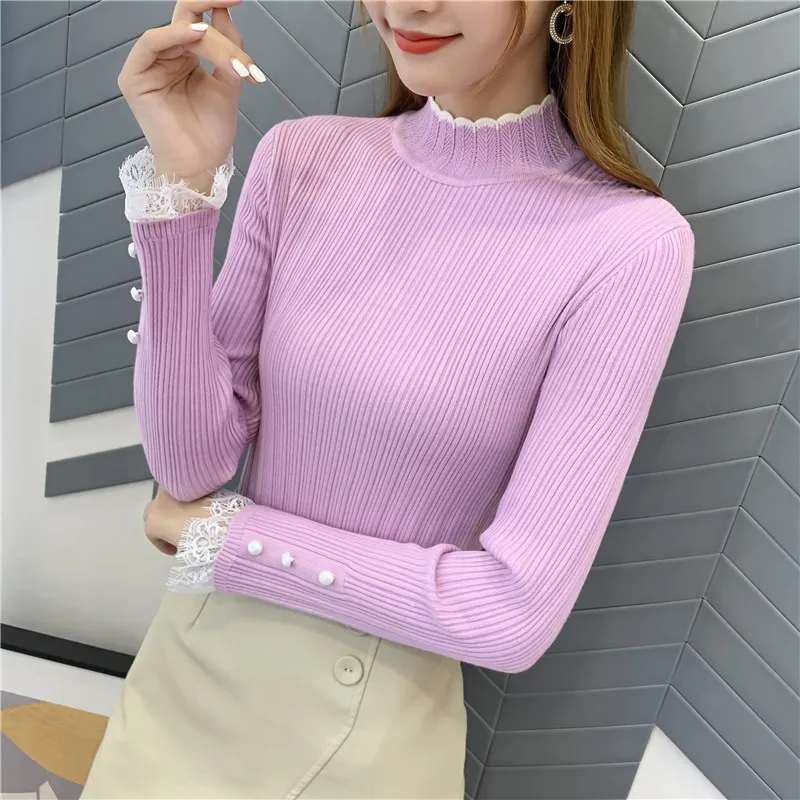 Пуловер Blusas De Inverno Feminina, 9411, настоящая фотография, утепленный джемпер с кружевными рукавами, 38- 1-й этаж, 3 ряда, 4 полки
