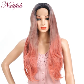 

Natifah Ombre Long Natural Wave Wig Synthetic Lace Front Wig Pink Blue Color Heat Resistant Fiber For Black Women Cosplay Wig