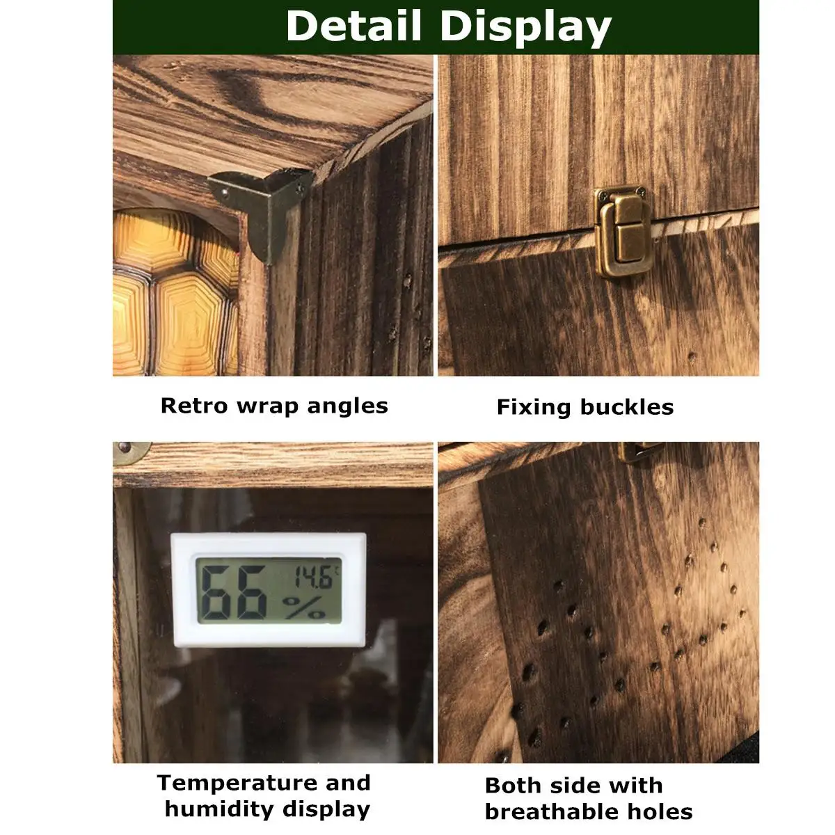Reptile Turtle Tank Insect Spiders Lizard Breeding Box Thermometer Acrylic Wood Terrariums Decoration Reptiles House Transparent