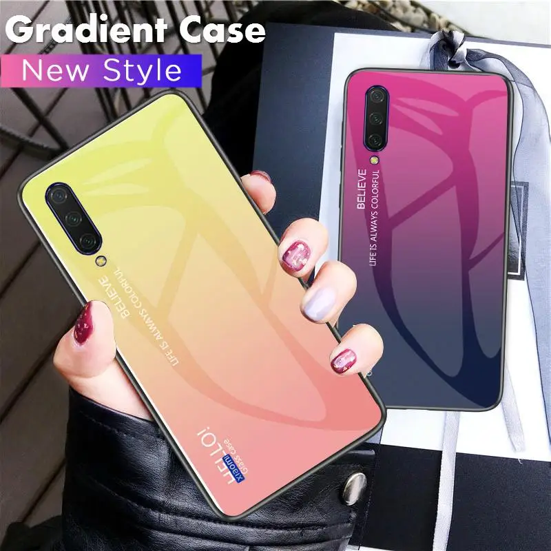 Чехол из закаленного стекла с градиентом для Xiaomi Mi CC9 E 9 SE 8 A3 Lite A2 Mix 2S 6X 5X Max 2 3 Redmi Note