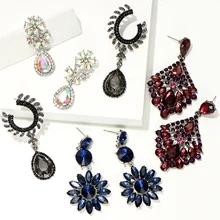 Коми Роскошный цветок из голубых кристаллов падение Длинные Висячие серьги для Для женщин Элегантные Очаровательные вечерние свадебные украшения I-446