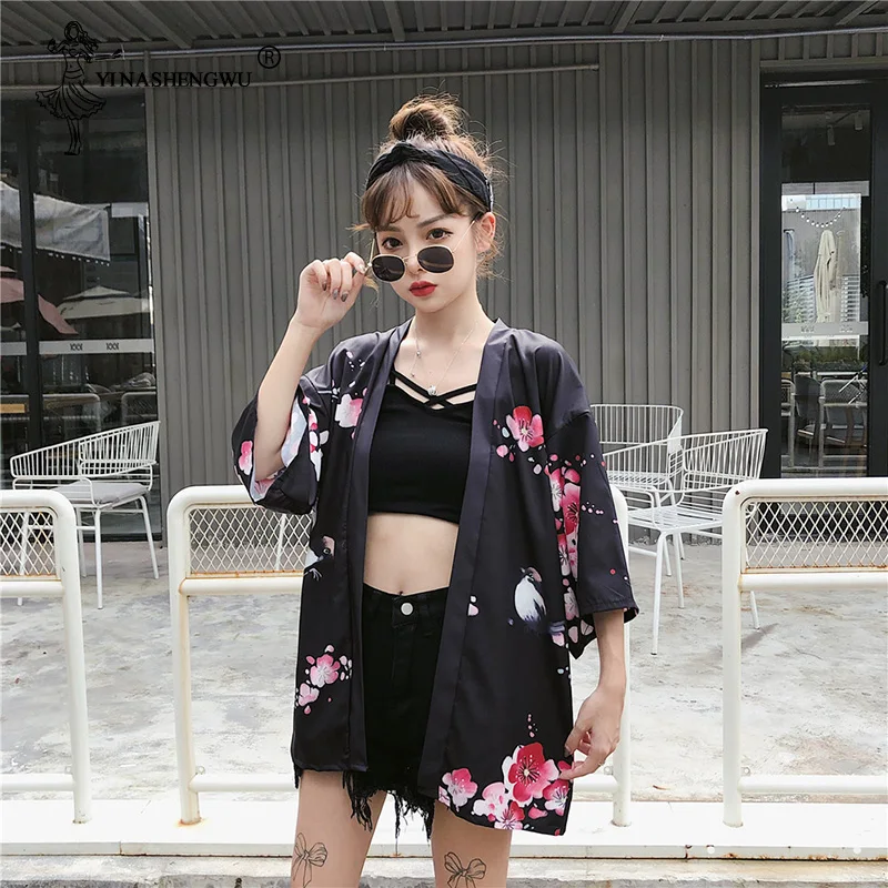 Yukata женский кардиган японское кимоно Азия летняя рубашка с цифровым принтом топы