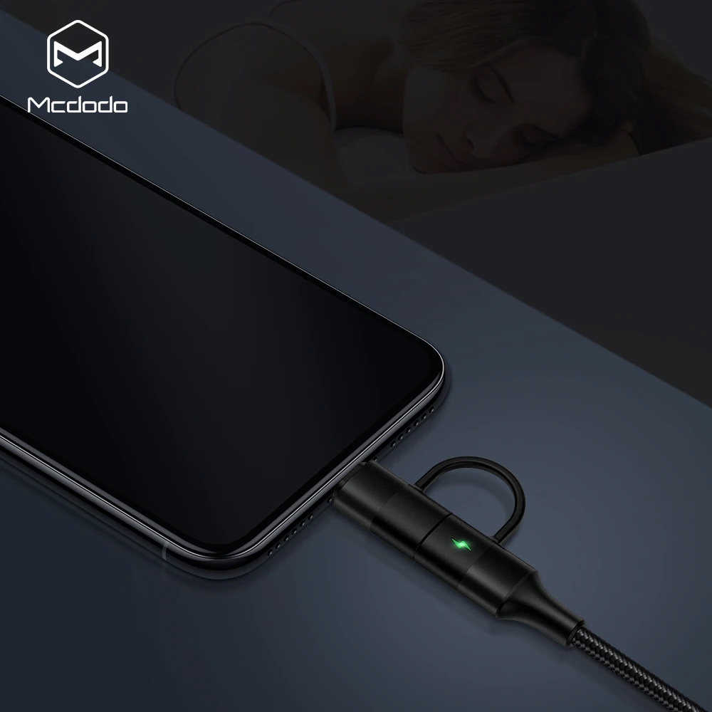 MCDODO 2в1 кабель USB type C для iPhone XS MAX XR X 8 7 Plus быстрое зарядное устройство шнур QC 4 0 Samsung