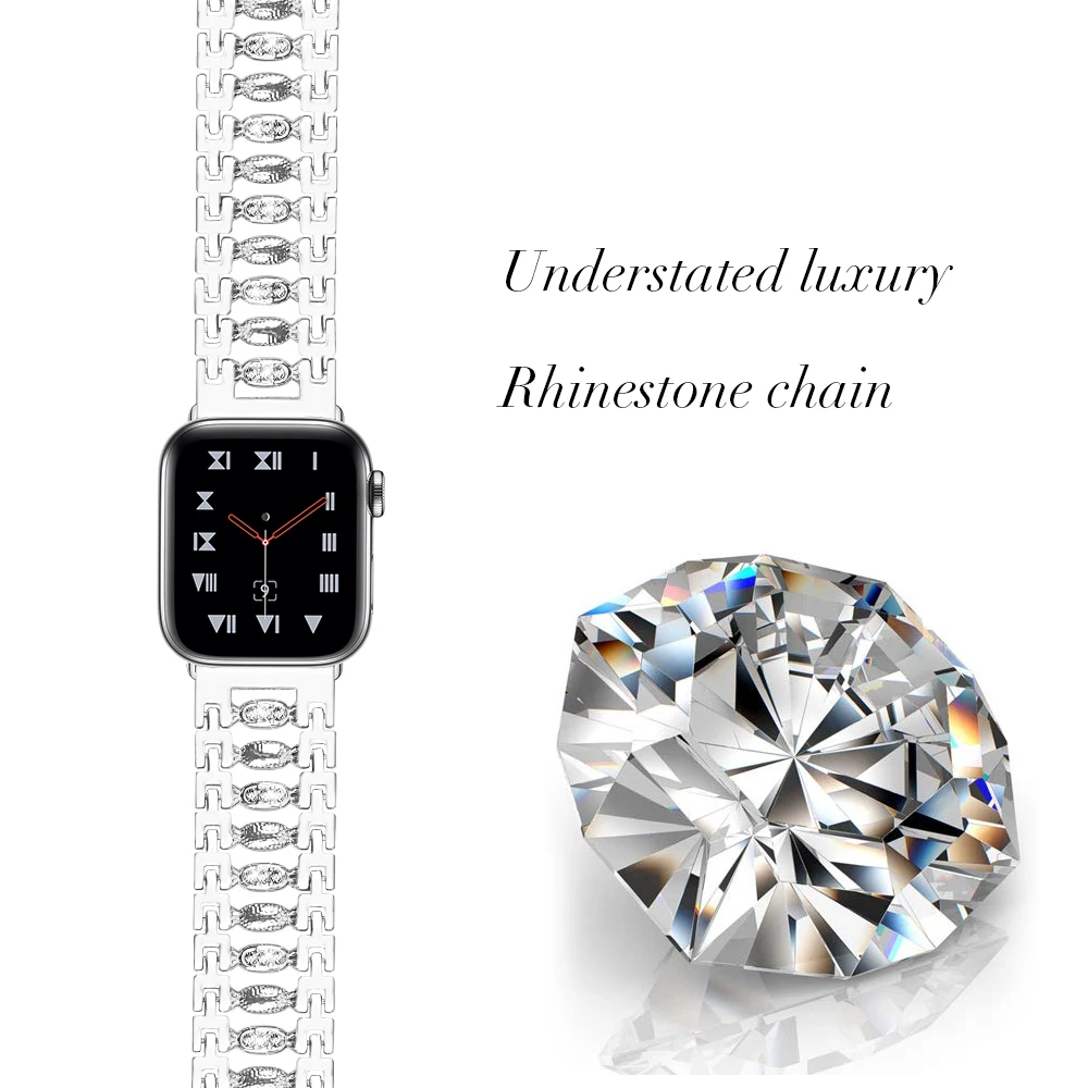 Нержавеющая сталь Для женщин bling для apple watch, ремешок 38 мм/40 мм/42 мм/44 мм браслет регулируемый ремешок для apple watch 5/4/3/2/1 ремешок