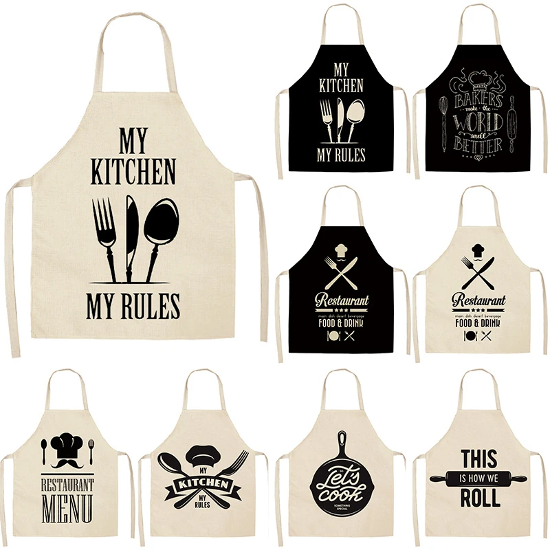 1pcs Letter Alphabet Kitchen Aprons For Women Cotton Linen Bibs Household Cleaning Pinafore Home Cooking Apron 53*65cm WQL0001