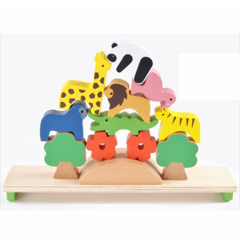 Деревянные животные укладки блоки балансировки игры игровой набор игрушка для малышей в возрасте 3+ 1 комплект