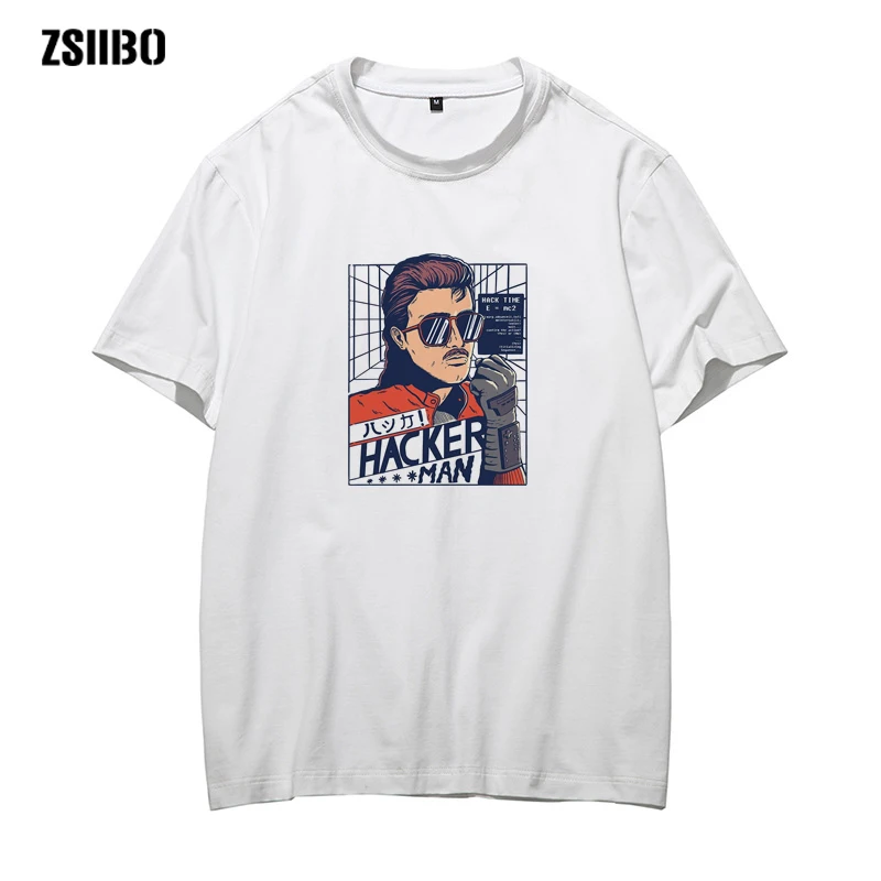 Мужская футболка, модная мужская Повседневная футболка hacker man off white, топ, блузка в стиле хип-хоп, уличная футболка, мужская спортивная футболка в стиле Харадзюку - Цвет: white