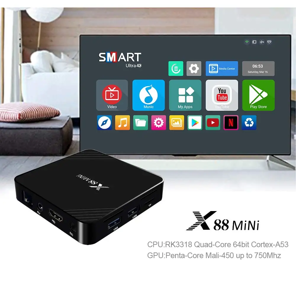 X88 Мини Android 9,0 Smart tv Box 2 Гб ОЗУ 16 Гб ПЗУ домашний медиа плеер 4K HDR телеприставка поддержка H.265 UHD 2,4 ГГц Wifi Интернет ТВ
