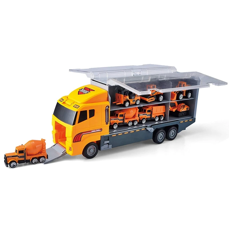 

Hot 12Pcs/Set Mini Diecast Alloy Car 2In1 Model Engineering Toy Vehicles Carrier Truck with Ejection & Carry Function Xmas Gift