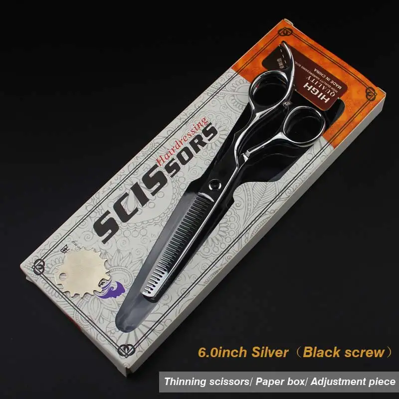 Silver-BlackThinning Новые Профессиональные Парикмахерские ножницы для стрижки волос, набор парикмахерских ножниц, высококачественные парикмахерские ножницы, 6,0 дюймов, разные цвета - Цвет: Silver-BlackThinning