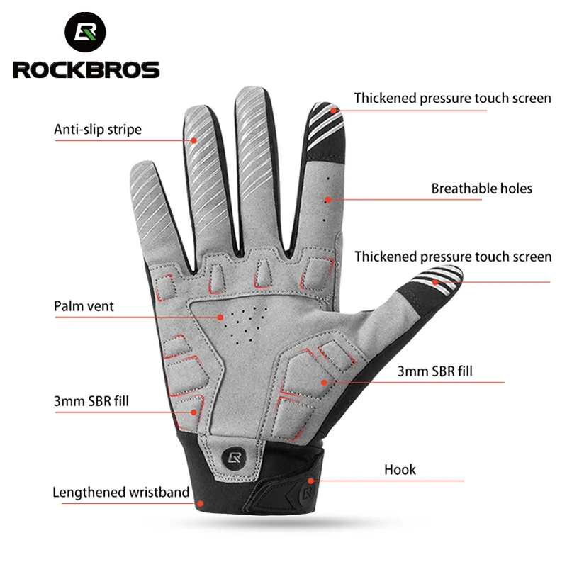 ROCKBROS велосипедные перчатки 3 мм SBR полный палец ветрозащитный дышащий Теплый MTB перчатки сверхлегкие Мужские Женские сенсорный экран велосипедные перчатки