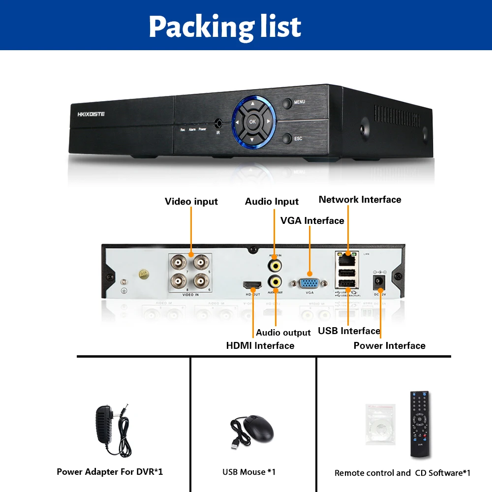 HKIXDISTE 5 в 1 DVR NVR HVR 4ch поддержка AHD CVI TVI CVBS ip-камера 4 канала 4MP CTV DVR система безопасности VGA HDMI выход