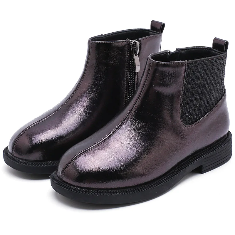 Black Fur Winter Детская обувь; коллекция года; новые осенние ботильоны на молнии для маленьких девочек; детская зимняя теплая обувь принцессы; модные красные мягкие брендовые ботинки на меху - Цвет: Black Fur Winter