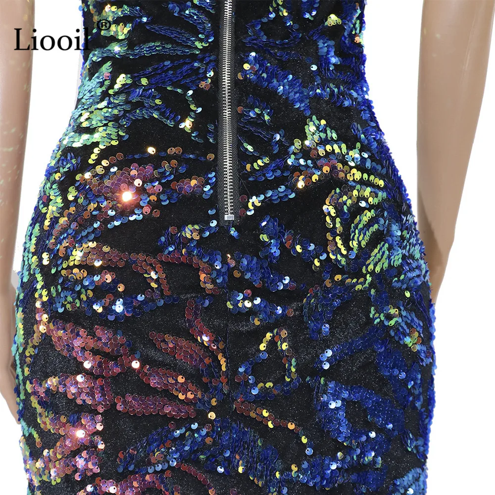 Liooil золото блесток печати сексуальный разрез Bodycon мини платье без рукавов V шеи на молнии бесшовная плотно прилегающая юбка платья женские вечерние ночной клуб