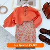 2022 New Design Baby Girl Autumn Knitting Sweater Dress Orange Christmas Girl Two Piece Casual Suit Dress Girls Sweaters ► Photo 1/6