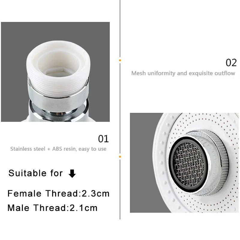 2 Modes Pressurized Faucet Aerator Stainless Steel ABS Water Tap Filter 360 Degrees Rotation Splash-proof Faucets Extender