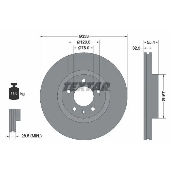 Диск тормозной передний VW T5 2.0-2.5TDi 03 TEXTAR 92121303