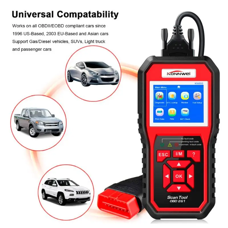 KW850 OBD2 сканер автоматический диагностический сканер полная функция Автомобильный диагностический сканер