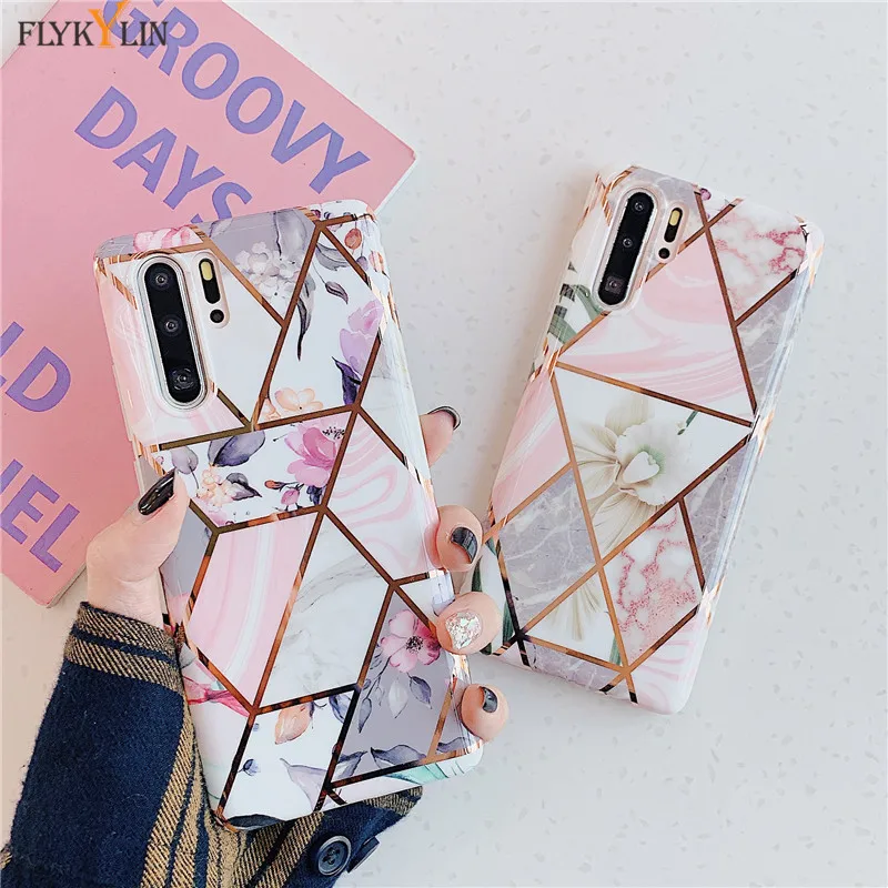 FLYKYLIN чехол с гальваническим геометрическим мраморным цветком для Huawei P30 P40 Lite P20 Pro