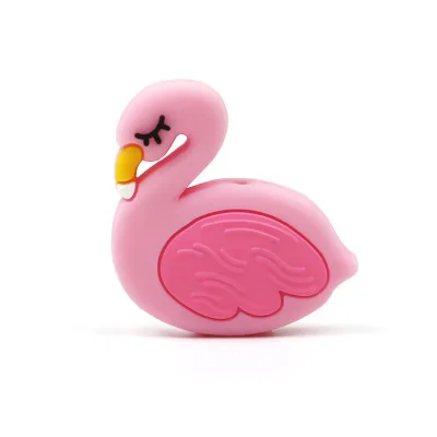 pink 1 шт. детский прорезыватель, клипсы, цепочка, бусины, жемчуг, фламинго, форма игрушки, силиконовые прорезыватели, пищевой мини Силиконовый Прорезыватель - Цвет: pink