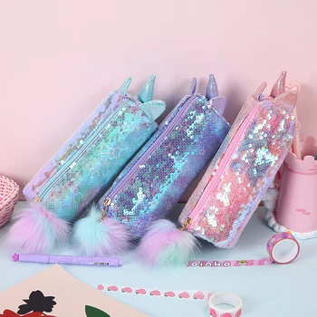 

Unicorn Sequins Pencil Case Preppy Cute Girls Makeup bags Cosmetic Case School Student Writing Bag Drop Shipping