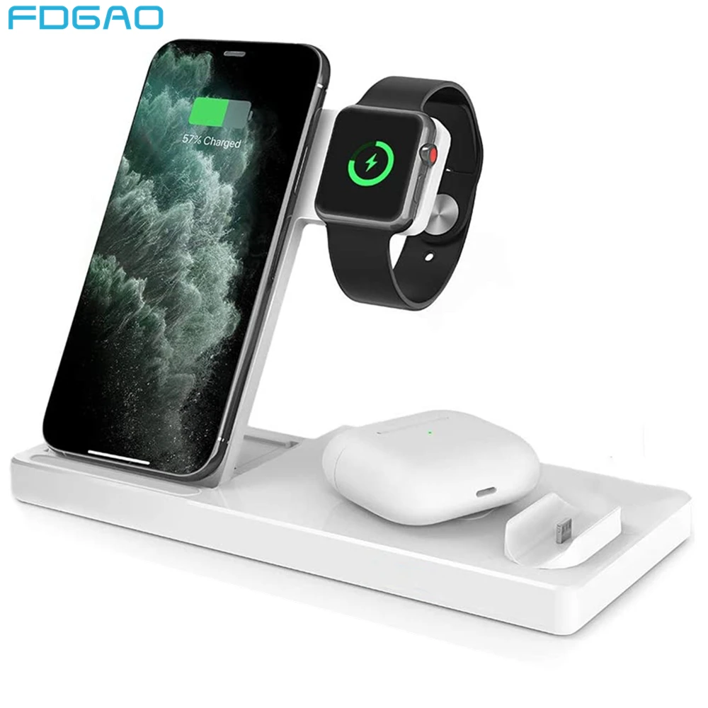 15W Qi Drahtlose Ladegerät Für iPhone 12 11 XS XR X 8 Samsung S20 4 in 1 Ladestation station für Apple Uhr 6 5 4 3 Airpods Pro