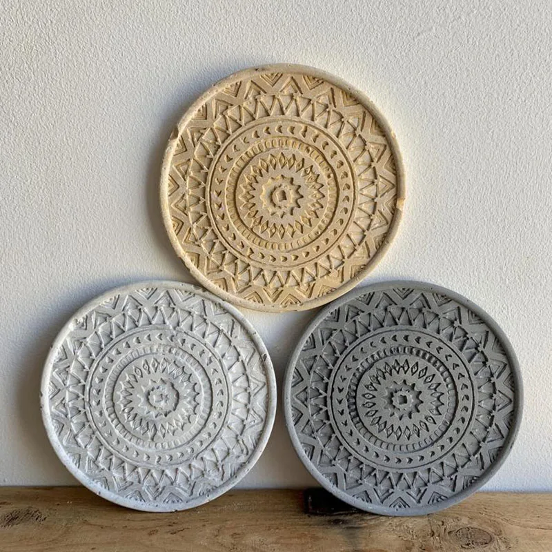 Moldes de posavasos de hormigón, soporte para tazas, patrón de flores, bandeja de posavasos redonda