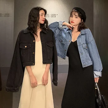 

2020 Spring New Korean Women's Denim Jacket Short Slim Black Slim Casual Top women jean jackets coat