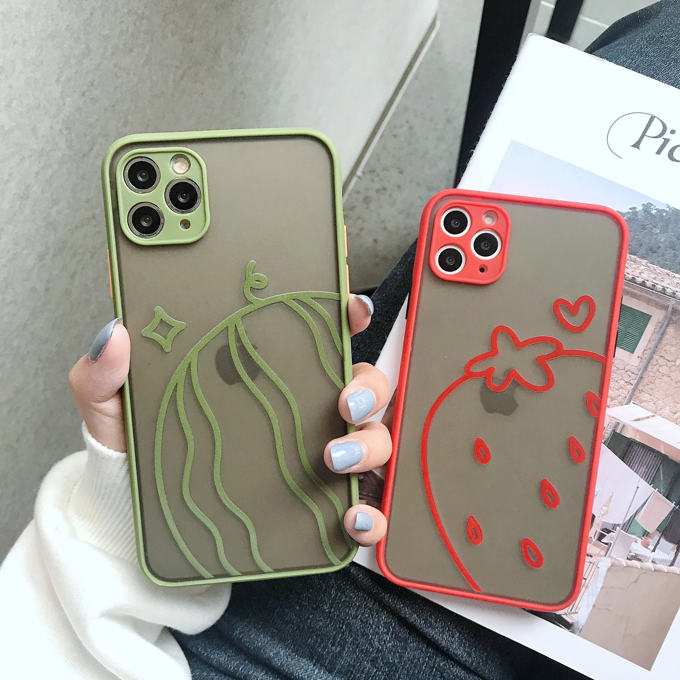 

Matte hard silicone phone case For iPhone 7 8 6 6s Plus 10 11Promax 11 11Pro X XR XsMax SE2020 Varnish Fruit pattern back cover