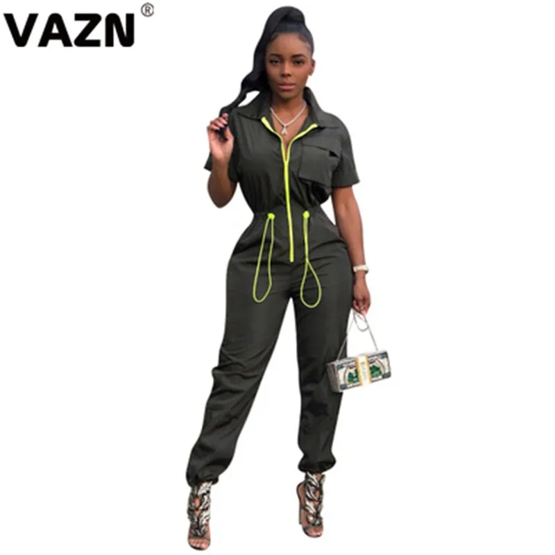 Srmy Green VAZN WYNZ8228 армейский зеленый сплошной Bodycon длинные штаны сексуальный женский комбинезон с v-образным вырезом с длинными рукавами спортивные костюмы длинный комбинезон - Цвет: Srmy Green