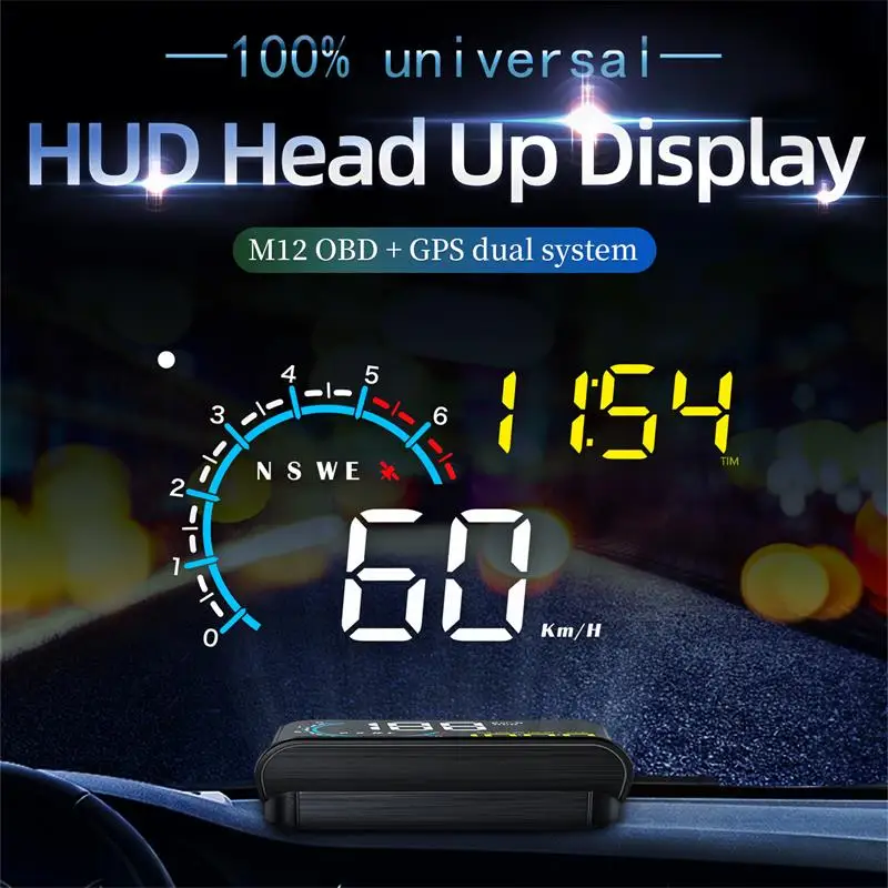Drintel-M12 полностью совместимый дисплей на лобовое стекло OBD + GPS двойПредупреждение