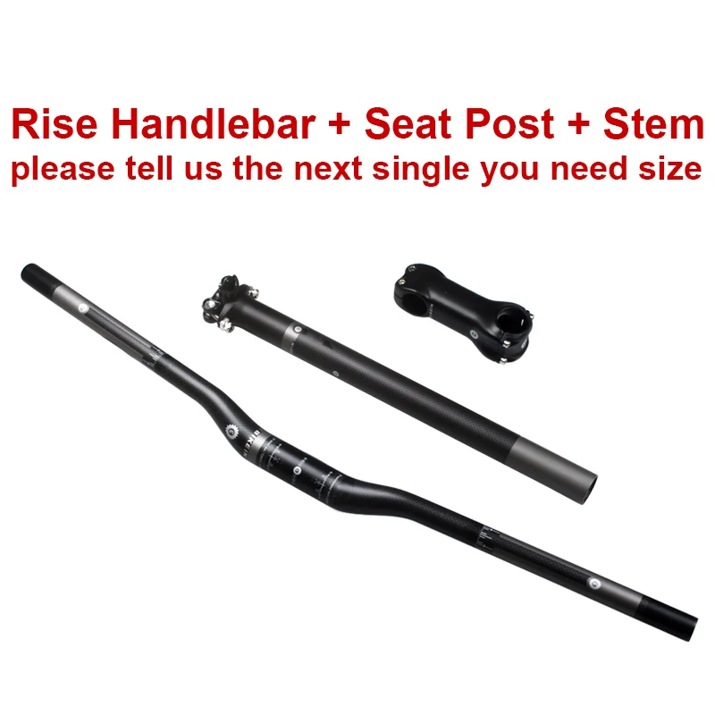 With Rise Handlebar BIKEIN Новое поступление полный углеродного волокна горный комплект рулей для велосипеда супер светильник MTB руль+ подседельный штырь+ стержень матовый 520 г - Цвет: With Rise Handlebar
