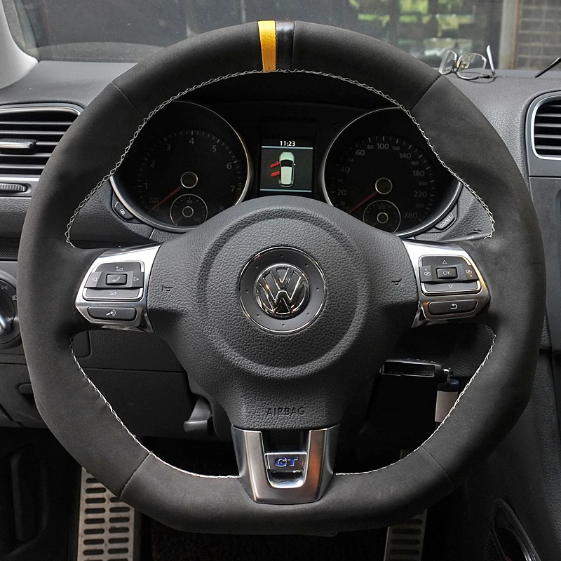 New DIY Leather Steering Wheel Hand Sewing Wrap Cover Fit For Volkswagen Golf 6 GTI MK6 / Polo GTI / Scirocco R Passat CC