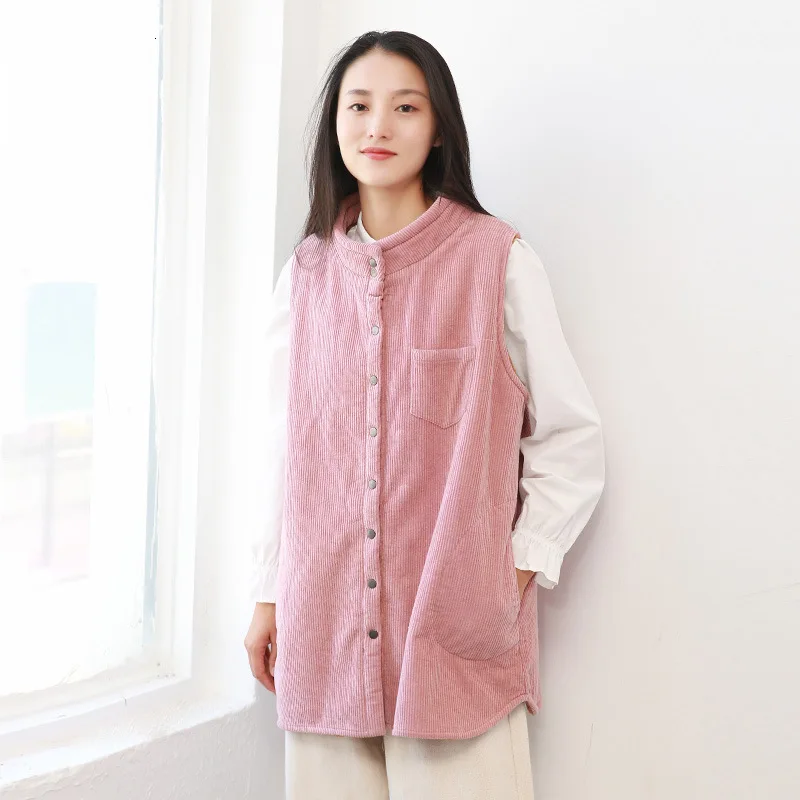 pink NINI WONDERLAND, зимний вельветовый жилет для женщин, утолщенный, теплый, вельветовый, пальто для женщин, без рукавов, со стоячим воротником, свободная верхняя одежда, большой размер - Цвет: pink