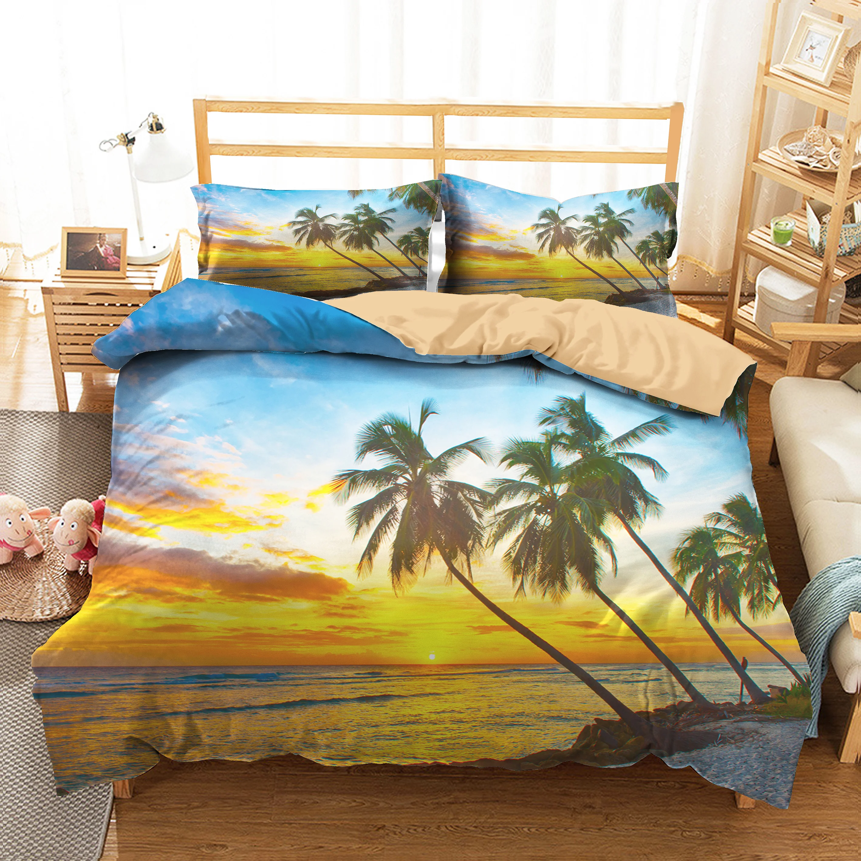 

Complete Bedding Sets Duvet Cover 3D Rising Sun Printed Home Textiles with Pillowcase King Queen Single Size for Couple