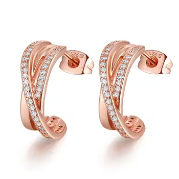 

Rose Gold Jewelry Entwined Hoop Earrings With Clear CZ Earrings For Woman Fashion Make up Party Gift Earrings